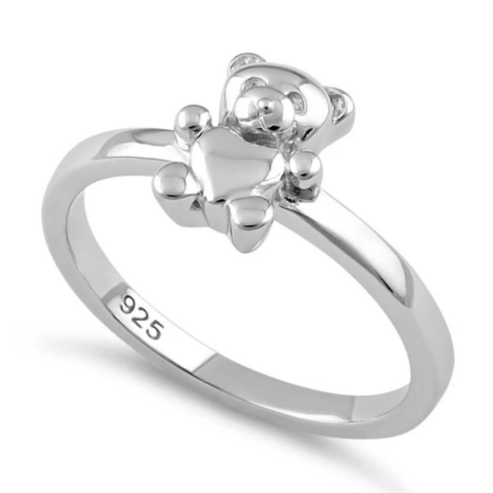Adorable Dainty Teddy Bear Ring With Heart Belly 925 Sterling Silver - Picture 11 of 15
